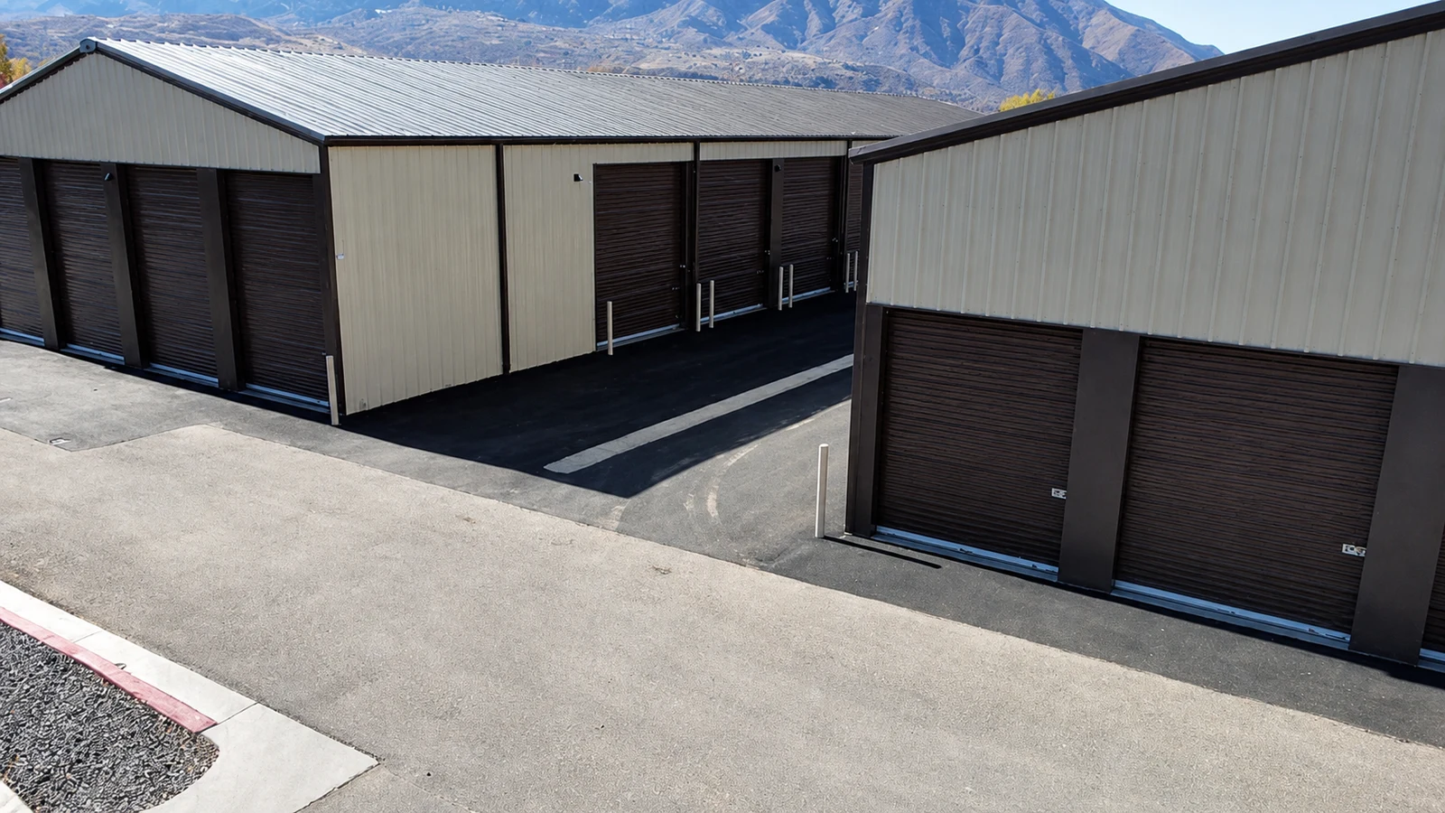 Shortfield Landings storage facility against the Wasatch range